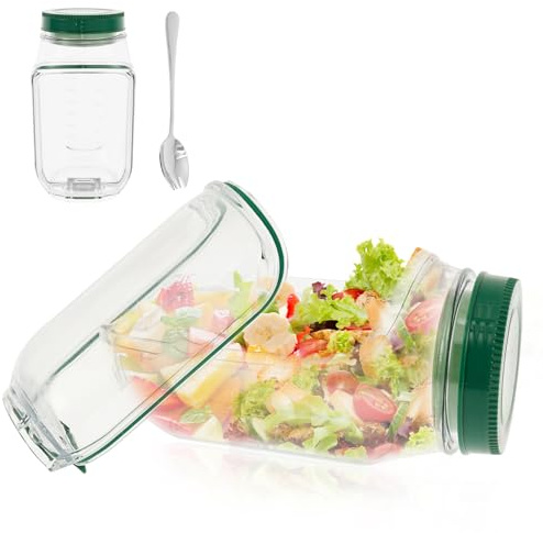 Anihet Salad Pod, Reusable Layering Salad Pod Side Open with Leakproof Sauce Dressing Case, Detachable Meal Prep Jar, Portable Fresh Salads Storage Container for Outdoor Travel Camping Party