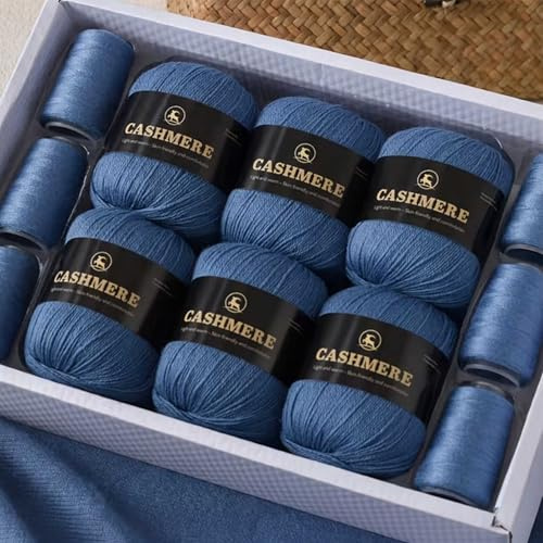 100% Kaschmirgarn - dunstblau - Ultraweich & Warmes Luxus-Wollgarn zum Stricken Häkeln - 1 Set = 6 Knäuel = 300g - 100% - handgemachte Pullover, Schals, Mützen, Handschuhe Winterkleidung