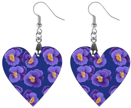 Purple Pansies Flowers Women's Wooden Earring Drop Dangle Earrings Pendant Jewelry Love