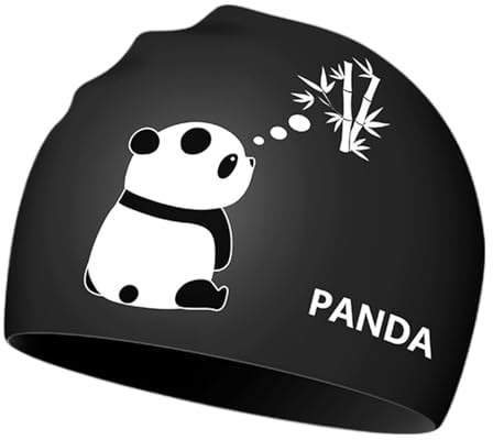 Bonnet de Bain Femme et Homme,Design Panda,Bonnet Piscine Femme Noir en Silicone Imperméable,Adapté aux Cheveux Longs et Courts,Idéal pour la Natation,Entraînement Professionnel et Compétitions