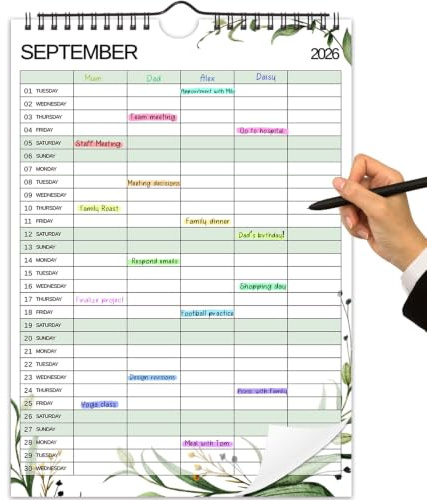 Family Calendar 2026-2027, A4 Size 5 Columns Layout from Jul.2026-Dec.2027 | Wall Calendar 2026/27 for Daily Scheduling and Work Organisation,8.3 x 11.8,Perfect for Couples,Roommates or Small Family