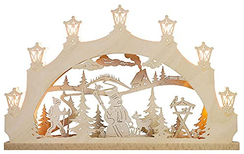 weigla - Arco originale dei Monti Metalliferi I Motivo Pupazzo di Neve I Arco Luci di Natale I 7 Candele + 1 Lampada di Ricambio I 7 x 34 V, 3 W, E10 I Decorazione natalizia illuminata per interni I