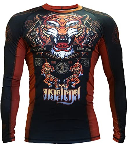 Hardcore Training Tiger Schwarz Rash Guard Men's Kompressionshemd Herren Lange Ärmel Grappling Jiu Jitsu MMA Fitness Boxen No Gi