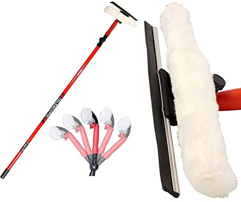 3.5m/10ft Telescopic Window Cleaner Cleaning Kit Extending Wash Head Squeegee 180° Rotation Rotating Sponge