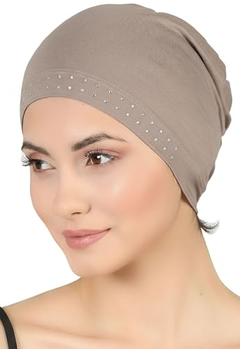 Deresina Headwear Verzierte Bambus Chemo Mutze fur Damen – Weiche Schlafmutze, Kopfbedeckung bei Haarausfall, Ideal unter Hut, Turban oder Kopftuch (Nerz)