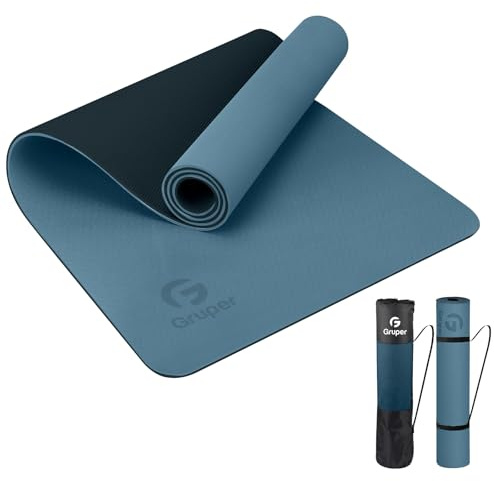 Yoga Mat Non Slip, Eco Friendly Fitness Exercise Mat with Carrying Strap,Pro Yoga Mats for Women,Workout Mats for Home, Pilates and Floor Exercises (Grey Blue/Black, Thickness-6mm)