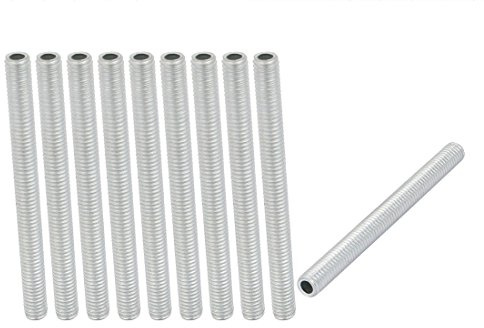sourcing map Tige Filetée Creuse M6 Tube Filete Filetage 70mm Longueur Supérficiel Lampe Tuyau Mamelon pour Réparation Luminaire Lampe Lustre Zingué Argenté Paquet de 10