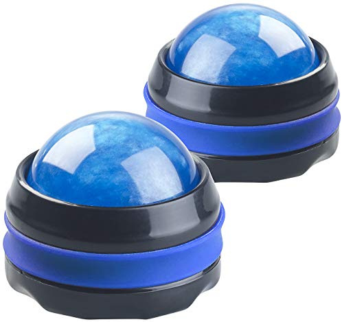 newgen medicals Massagekugeln: 2er-Set Massageroller für den ganzen Körper, mit 360°-Halterung, blau (Massage-Ball, Fußmassageroller, Muskel)