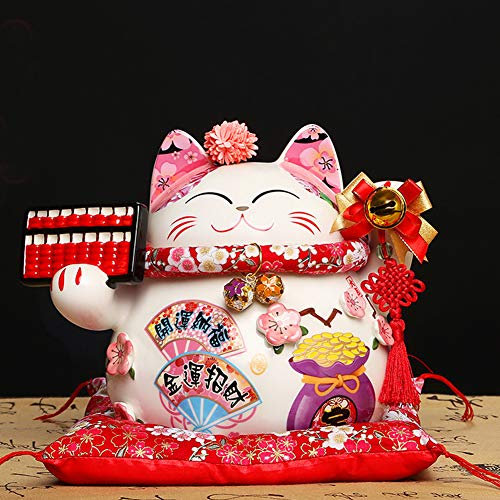 25,4 cm große Glückskatze aus Porzellan, Maneki Neko Feng Shui Katzen [D4]