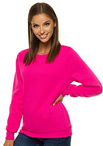 OZONEE Damen Sweatshirt Pullover Langarm Farbvarianten Oversized Langarmshirt Pulli ohne Kapuze Baumwolle Baumwollmischung Classic Basic Rundhals-Ausschnitt Sport JS/W01Z DUNKELROSA M