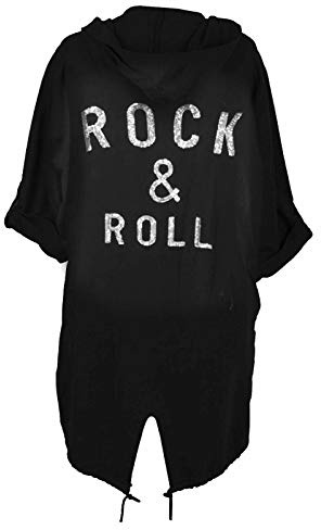 janisramone Dam ny paljett rock & roll back överdimensionerad arméhuvtröja cardigan lång sweatshirt jacka, Svart, 38-40