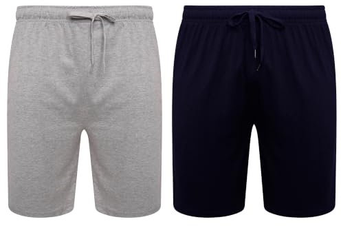 Sock Stack Pack of 2 Mens Pyjama Shorts with Pockets Organic Cotton Rich Jersey Soft Breathable for Lounging and Sleeping, Navy/Grey Medium