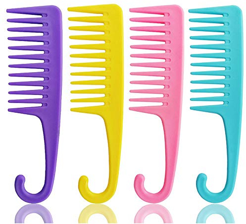4 Pcs Wide Teeth Combs Shower, Detangler Comb with Hook, Hair Wide-Tooth Wet and Dry Comb for Women Everyday Use and Beauty Salon