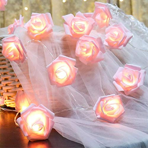 RECUTMS Rose Fairy String Lights, 20 LED Pink Flower Indoor Battery Powered Lights Gifts for Valentine's Day Wedding Home Outdoor Bedroom Girls Mother's Day Anniversary Birthday Party Decorations