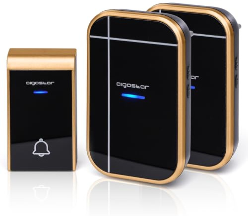 Campanello Senza Fili, Aigostar Campanello Wireless Impermeabile IP44 da Esterno, Portata 150m con 36 Melodie e 3 Livelli di Volume, 1 Trasmettitore + 2 Ricevitori