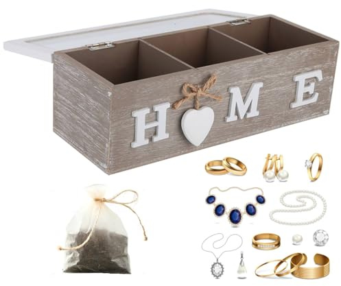 Tissting Caja de Almacenamiento de Madera, Exquisita Caja de Madera para Organizar y Exhibir Joyas, Decoración de Escritorio 2 Celdas, Pura para Organización de Escritorio y Hogar