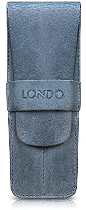 Londo Étui en Cuir Véritable pour Stylos et Crayons avec Rabat Pliant, Trousse de Bureau – Deux Compartiments