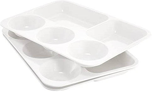 Divided Melamine Plates 5-Compartment White Serving Tray, 13.3 x 9.76 inches, 3 PCS, PFW-133976-03