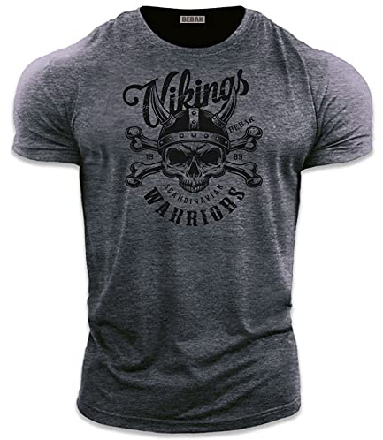 bebak Mens Gym T Shirt | Viking Warrior | Gym Clothes for Men | Arnold Bodybuilding T Shirt | Ideal for MMA Strongman Crossfit (UK, Alpha, XXL, Regular, Regular, Heather Petrol Blue)