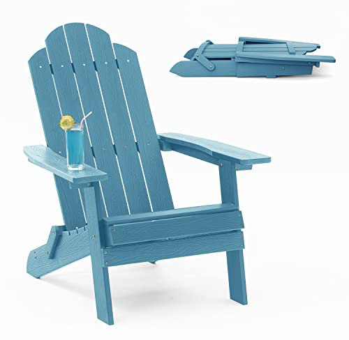 MXIMU Adirondack Klappstuhl, wetterbeständiger Kunststoff, Feuerschalenstühle aus Kunststoff, Outdoor-Stühle für Feuerstelle, Sitzgelegenheit, lebenslang (blau)