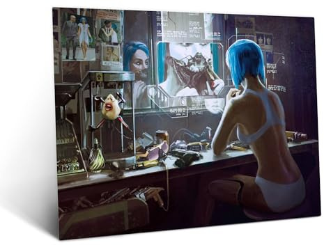 Displate Offiziell Cyberpunk 2077 MetallPoster Magnetische Befestigung Inklusive Lizenziert Bilder Hochwertiges Poster Concept Arts - Smoke and mirrors Poster 45 cm x 32 cm