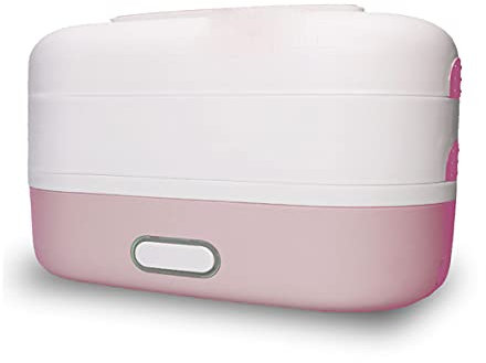 Automatic Cooking Electric Lunch Box,Portable Cooking Steam Lunch Box 1.2L Food Grade Mini Rice Cooker with 2 Stainless Steel Containers Suitable for Office, Home And School 110V 350W,Gray (Pink)