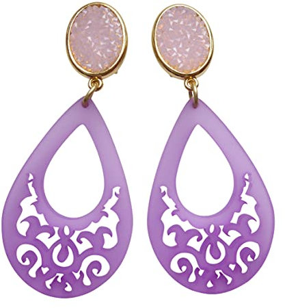 Leichte sehr große Ohr-Clips vergoldet Strass-Optik hell-rosa Anhänger flieder Very Peri Statement Hingucker Fest Party Geschenk für Frauen Designer JUSTWIN