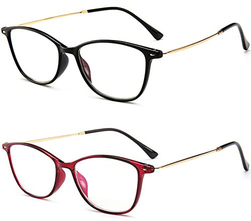 VEVESMUNDO Lesebrillen Anti blaulicht Computer Blaulichtfilter Herren Damen Arbeit Lesehilfe Sehhilfe Metall Mode Vollrandbrille Brillen mit Sehstärk(Stil 2-2 Stück Lesebrillen, +2.0)