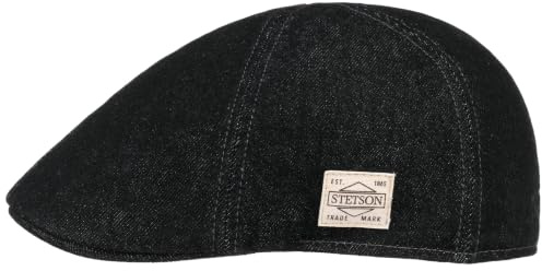 Stetson Texas Robust Denim Flatcap Unifarbene Schiebermütze aus Baumwolle Herren Herbst Winter