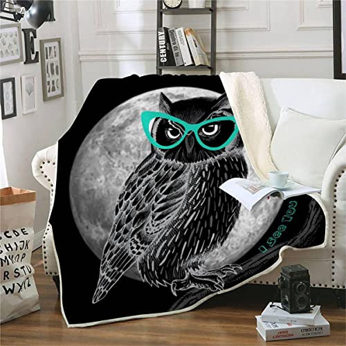 ALABOW 3D Eule Decke 130x150cm Warmer Winter Weich Mond Tier Kuscheldecke Microfaser Sherpa Wohndecke TV Decke Flauschige Couchdecke für Kind Weihnachten Geschenk Blanket
