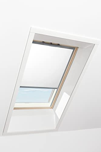 Roto Exclusiv ZRE - Estor para claraboya Roto - Riel de guía Plateado - Manejo Manual - Estor de luz Diurna para Serie Q - Tamaño 134/140 | 13/14 - Color de la Tela Blanco