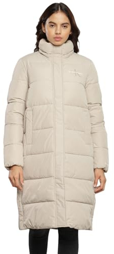 Calvin Klein Damen Mantel Monologo Non Down Long Puffer Winter, Beige (Plaza Taupe), S