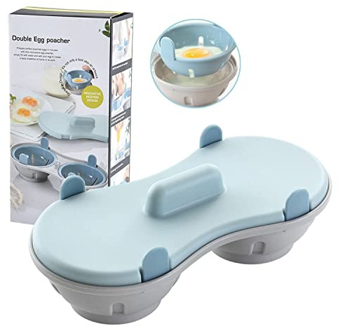 HAOSHICS Cuociuova a vapore a doppia tazza, materiali sicuri per uso alimentare, utilizzato nei forni a microonde per preparare rapidamente uova al vapore perfette e nutrienti (blu)