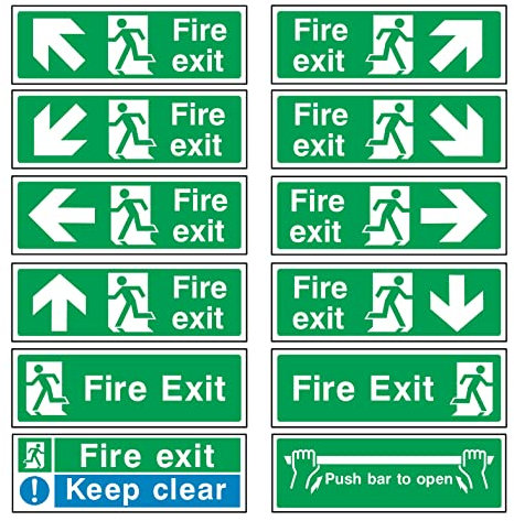 Fire Exit Sign - (Choose Arrow Direction, Material & Fixing Option)