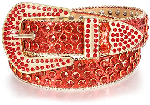 LEACOOLKEY Strass-Gürtel für Männer und Frauen, Bling Western Cowgirl Cowboy Nieten-Ledergürtel, glänzender Taillengürtel für Jeans, Hosen, Kleider