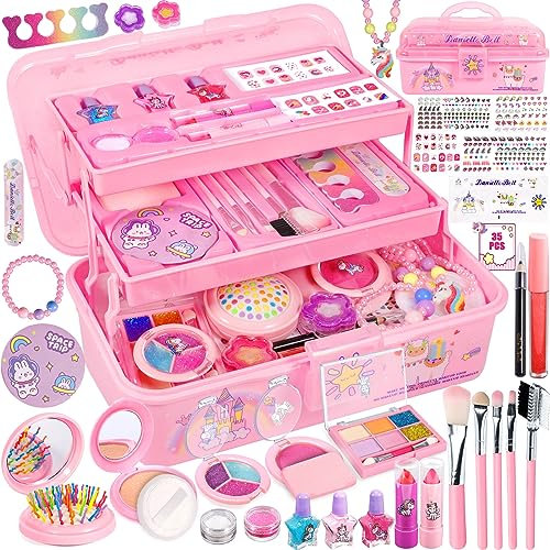 Frasheng Kinderschminke Set Mädchen Schminkkoffer Mädchen, 35 PCS Waschbar Schminke Kinder Make Up Set Mädchen Spielzeug, Mädchen Geschenk Spielzeug ab 3 4 5 6 7 8 9 10 11 12 Jahre Mädchen