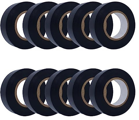 CHAWLA Electrical Tape 10 Rolls - 18mm x 20m Strong Self-Adhesive Waterproof PVC Insulation Tape for Insulating Protecting Repairing Loose or Broken Electrical Wires (BLACK)