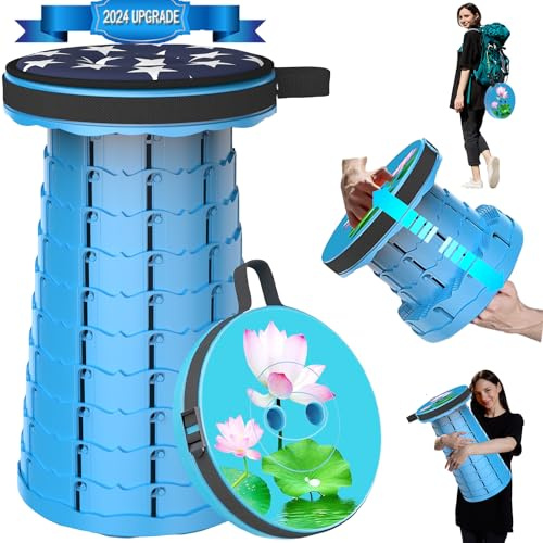 ALEVMOOM 2024 Verbesserter Klappbarer Hocker mit Kissen, Tragbarer Campinghocker, Klapphocker mit Stabilerer Belastbarkeit 200 kg, Verstellbarer Teleskophocker Hocker,Wandern, Reisen, Grillen