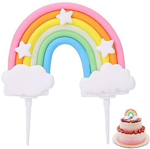 Soft Pottery Rainbow Cake Decorations - Colorful Rainbow Cupcake Toppers - Personalized Cake Toppers for Happy Birthday Parties