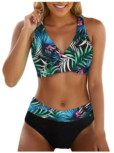 SHINEHUA Damen Bikini Set Wickeloptik Lace Up Bikini Set Neckholder Bikini Oberteil High Waist Wickel Bikinihose Tiefer V Ausschnitt Sportlich Zweiteiliger Strandbikini