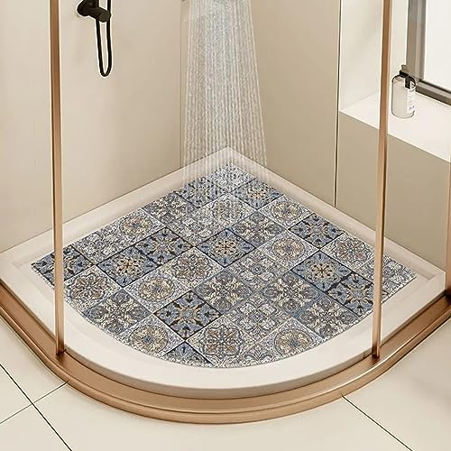 EUPXRHY Duschmatte Dreieckig für Eckdusche, Rutschfest, Halbrund, PVC-Luffa, F, 70x70cm