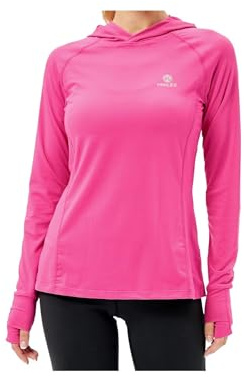 HDTIYUYP Camiseta deportiva de manga larga para mujer, con capucha, ligera, con protección UV, para senderismo, deportes al aire libre, con agujero para el pulgar, fucsia, XS