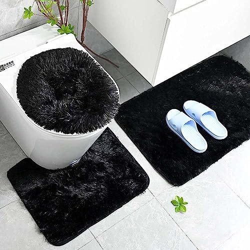 AYGCI Badgarnitur 3 Stück Badematten Set Weiche saugfähige, Vorleger mit Ausschnitt für Stand-WC rutschfeste Badematte Teppiche & Toilettendeckelabdeckung Set