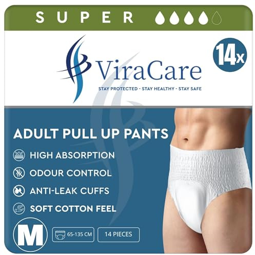 28 x Super Inkontinenz Pants, Windeln für Erwachsene, Erwachsenen-Windel für max. Saugfähigkeit und Schutz in der Nacht, Windeln für erwachsene Männer, Inkontinenz Pants Damen, Gr. M, Taille:65-135 cm