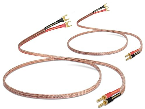 2 x 2 m HiFi-Lautsprecherkabel mit vergoldeten Bananensteckern, 13 AWG, handgefertigt für Audioverstärker