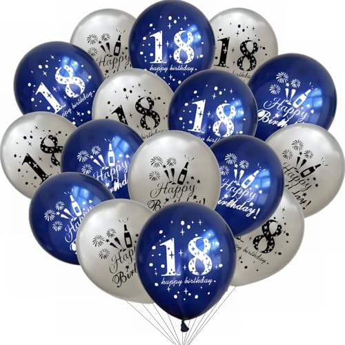 Yunchu Online 18. Geburtstag Luftballons Happy 18th Birthday Ballons Blau Silber 18. Geburtstag Dekoration 18 Jubiläum Geburtstagsparty Deko für Mädchen Jungen 18. Geburtstag Jubiläum Zubehör