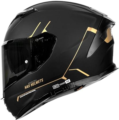 HAX Force Aerodynamic Full Face Helmet for Street & E-Bikes DOT & ECE Certified - Enhanced Dual Visor, Adult Size, Pinlock Ready Matte Black Gold M