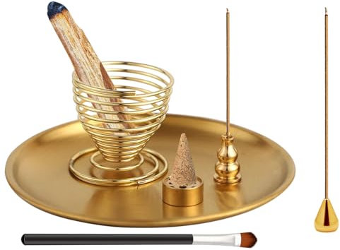 VEGCOO 6 en 1 Soporte para Quemador de Incienso, Porta Incienso de Latón, Ash Catcher para Varillas de Incienso/Bobina de Incienso/Salvia, Ideal para Decoración de Hogar Yoga Meditación Espiritualidad