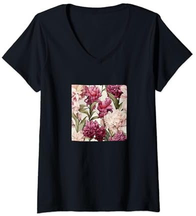 Femme Motif floral sauvage aquarelle jacinthe T-Shirt avec Col en V