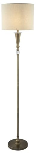 Licht-Erlebnisse Stehlampe Wohnzimmer 165 cm hoch Ø 35 cm in Messing Antik Natur E27 Stoff Metall Klassisch Stehleuchte innen Bodenleuchte